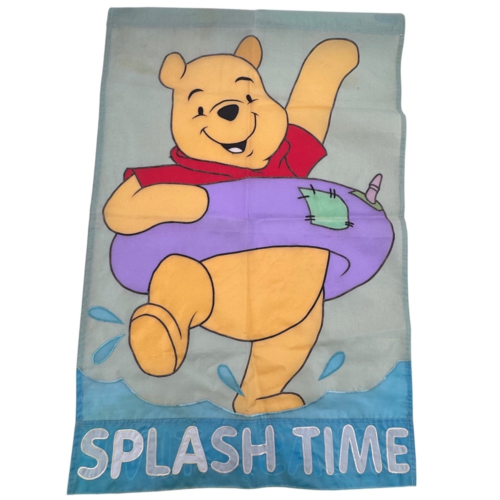 Vtg 90s Disney Winnie the Pooh Splash Time Flag Summer‎ Yard Decor House Banner